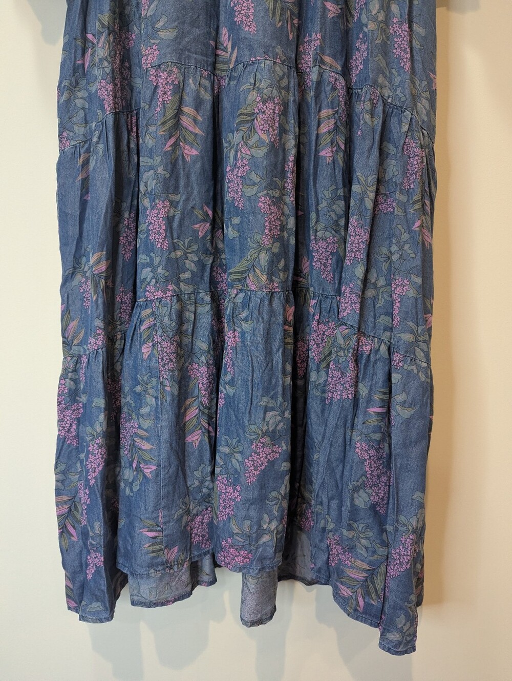 Natural Life Rebecca Wisteria Chambray Floral Tiered Oversized Boho Midi Dress - Picture 4 of 9